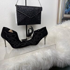 Archival 2001 bebe Black‎ Suede Stiletto Heels Gunmetal & Leather Sole